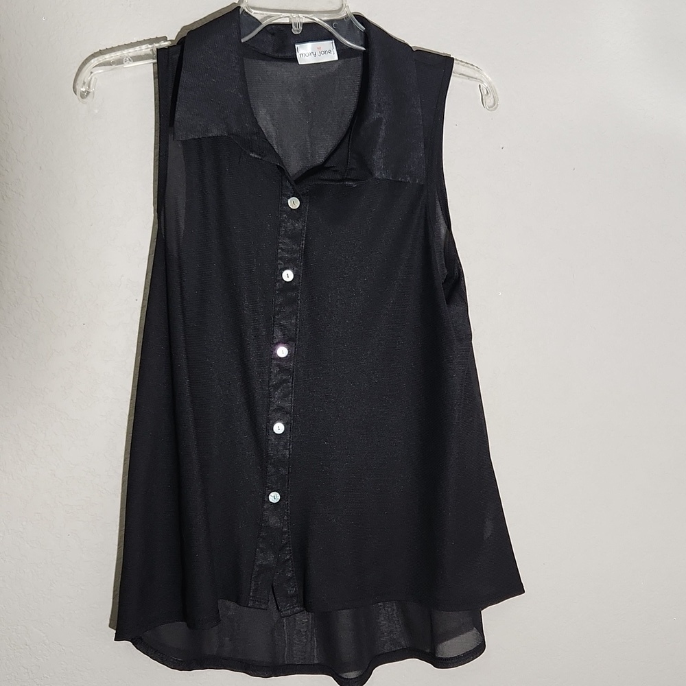 Mary Jane Top black sheer button down small medium see measurements